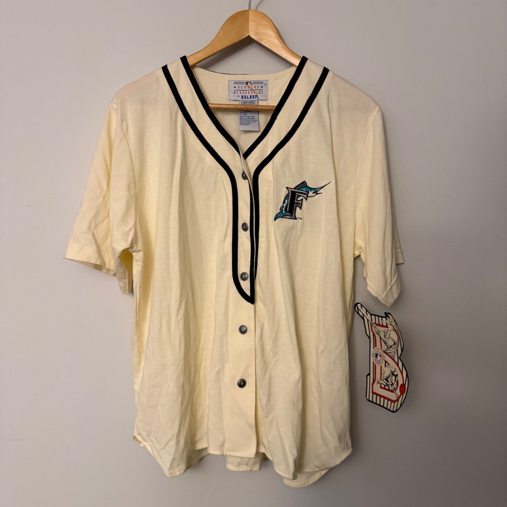 Vintage Florida Marlins MLB Jersey Cream Black Mens Large NWT 90s Baseball